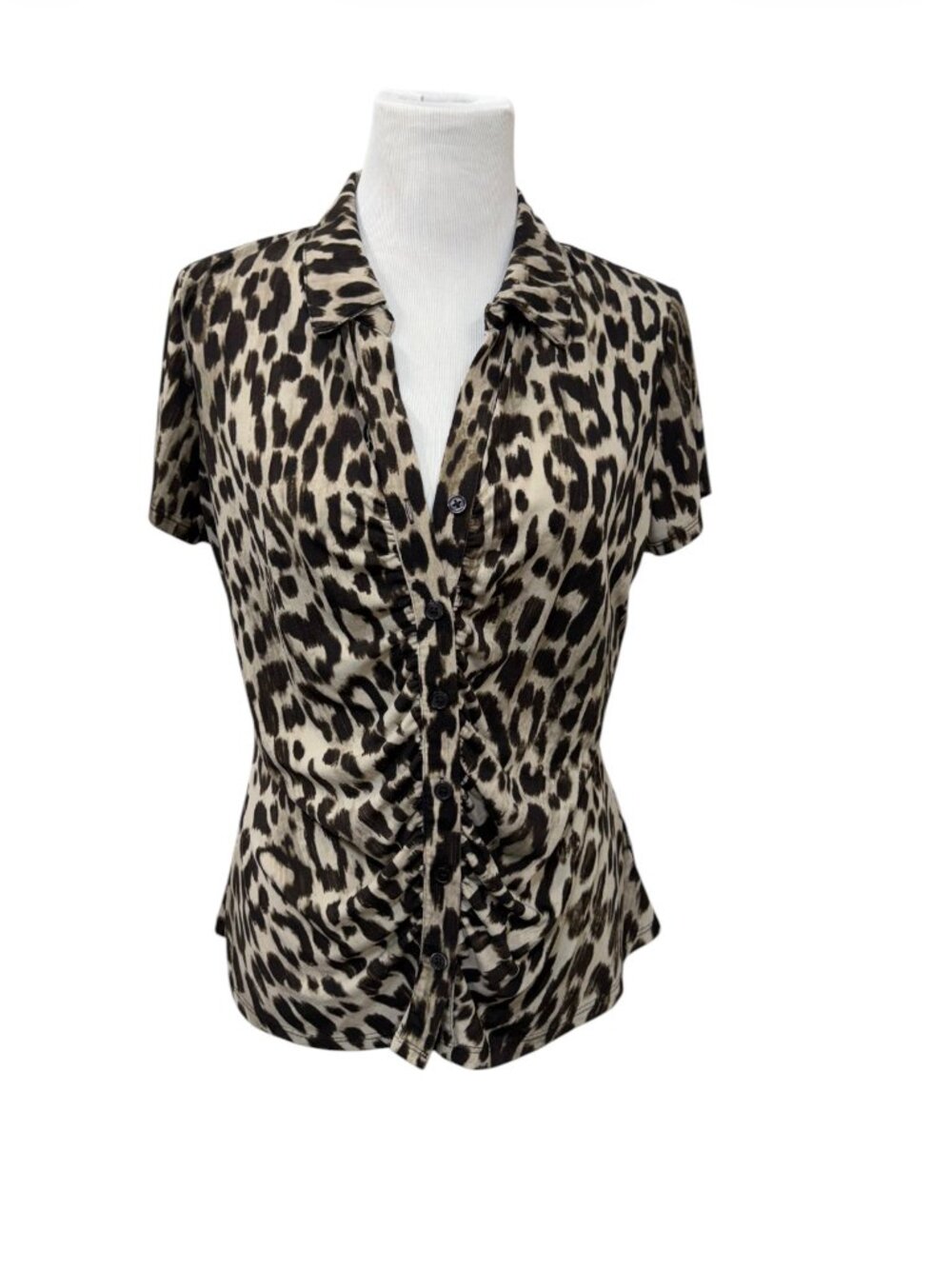 Simply Vera Wang Leopard Print Ruched Button Front Shirt Top Large